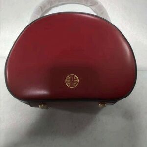 Red Mini Dome Crossbody Bag with Gold Accent